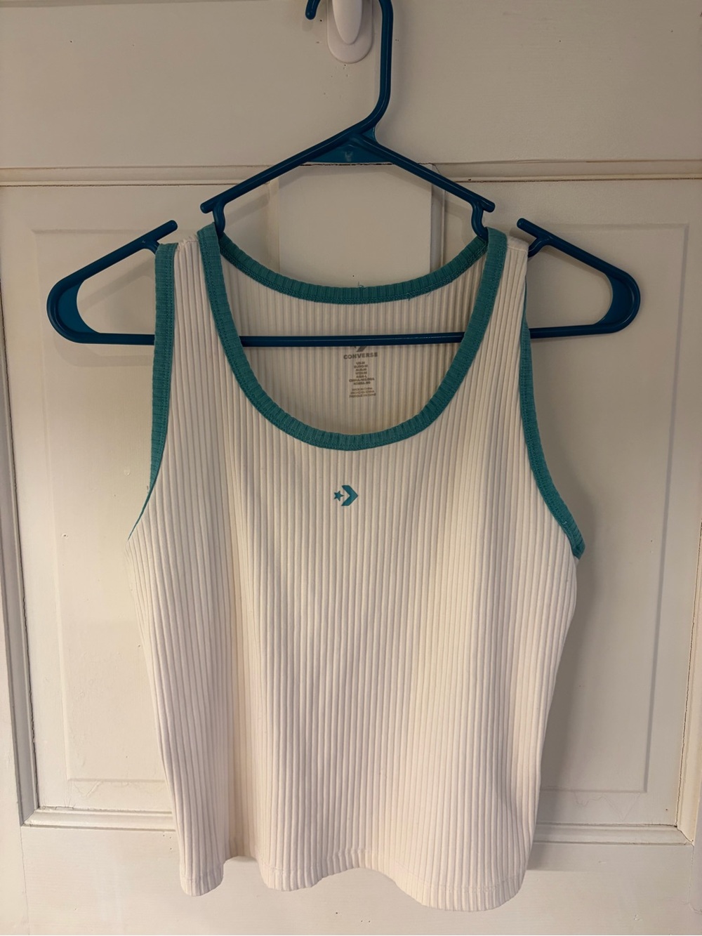 Converse White Ribbed Contrast Trim Tank Top | Size Medium Y2K